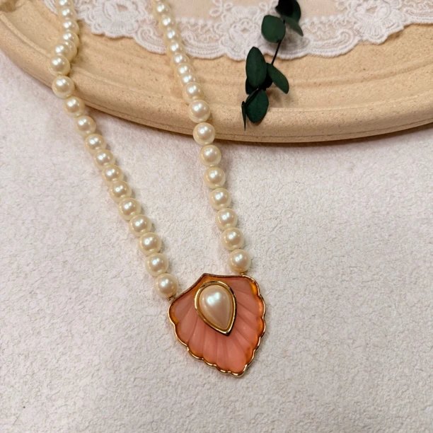 铜合金仿珍珠项链 【六六中古】孤品复古优雅项链th6020链长69