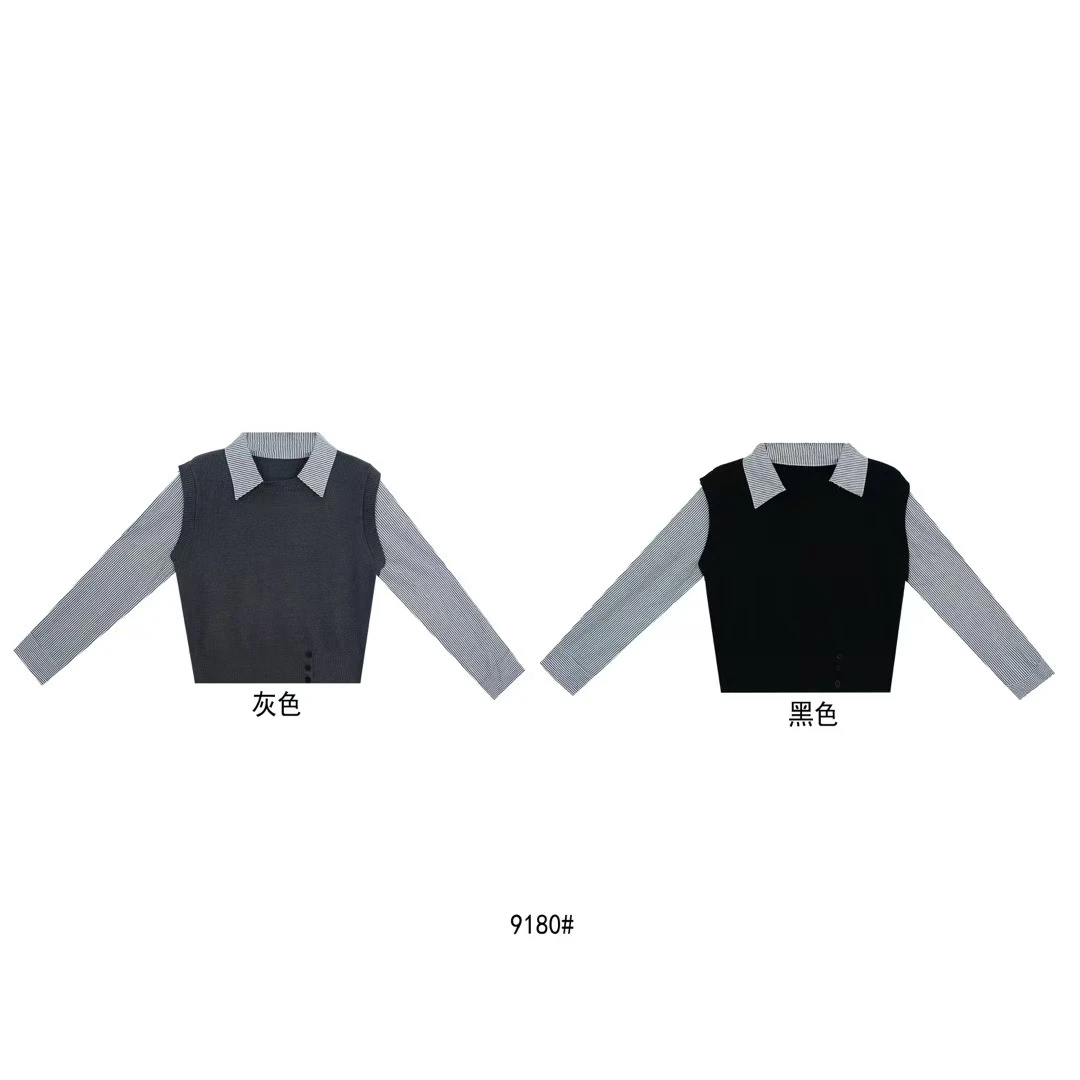 鑫燃KIKI 假两件拼接条纹上衣 9180 BSG 【F】