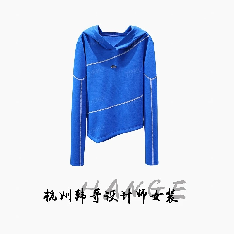【韩哥女装】2025秋冬新品《赛里木湖系列》景泰蓝拼接连帽打底衫6060