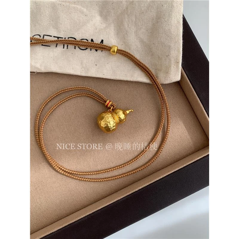 合金项链 晚睡的桔梗「映彩」锤纹葫芦项链编绳抽拉绳长款毛衣链女