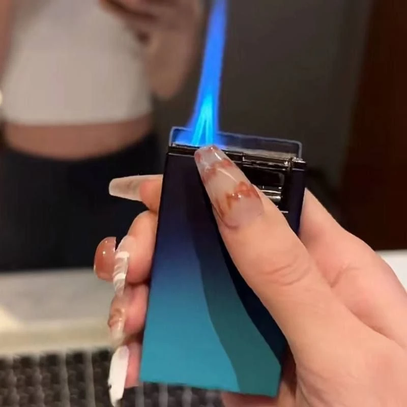 渐变粉创意直冲蓝焰双火打火机生日礼物送男友礼盒装气体打火机