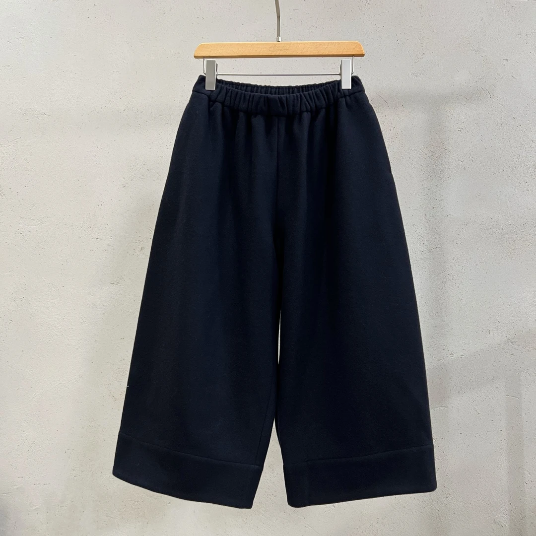 Li Wang/里望设计师款 日本进口羊毛 百搭毛呢松紧腰阔腿裤