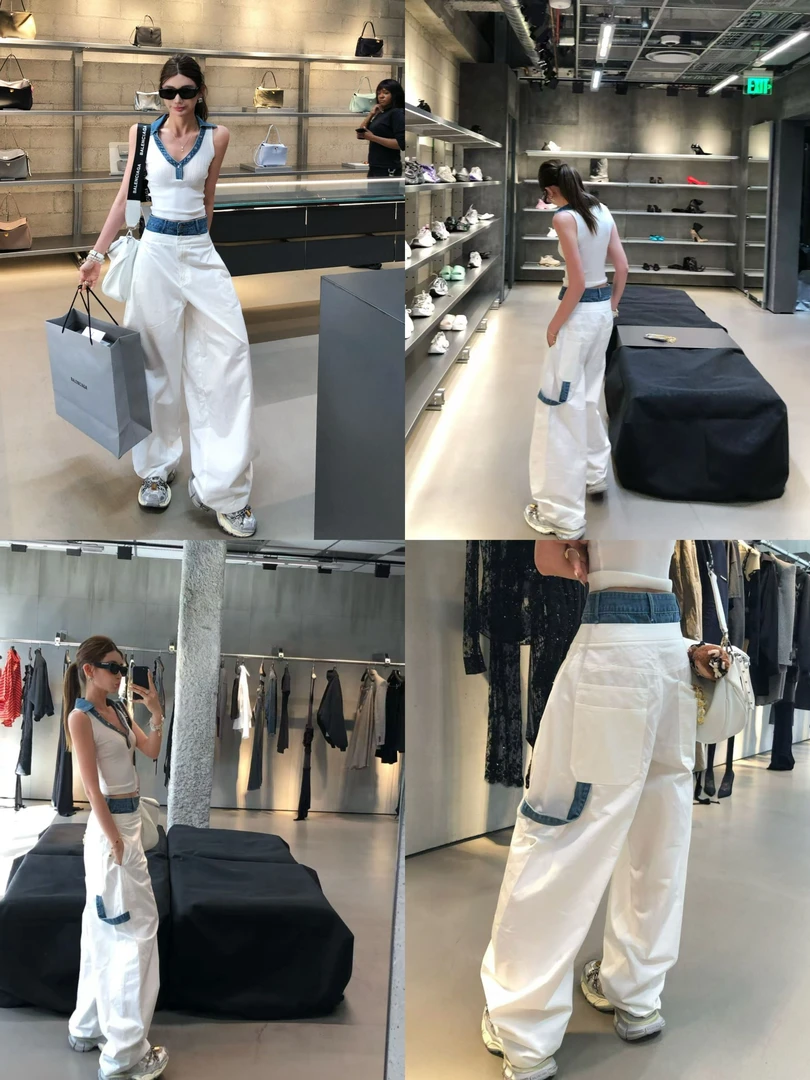 婉君【纽约时髦裤】夏季时尚显瘦拼接牛仔腰头休闲裤LWJ25B2K1863