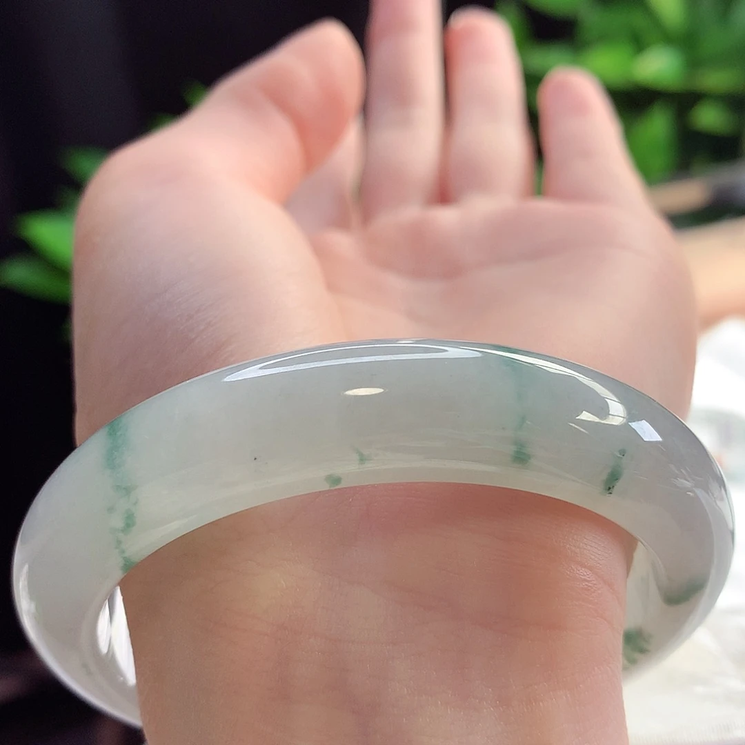 未镶嵌手镯翡翠天然A货翡翠58-60法式小翠绿花 清新7号