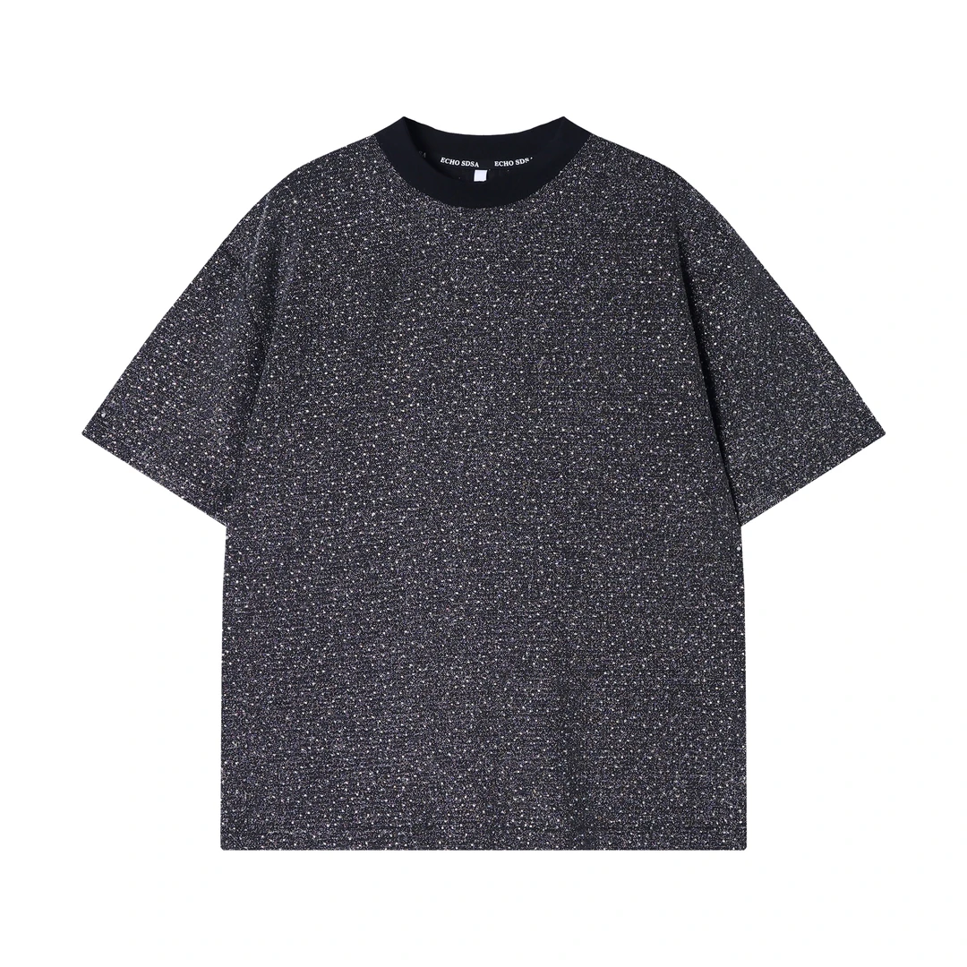 夏季新款时尚个性韩版撞色暗纹提花圆领短袖T恤百搭气质潮流上衣