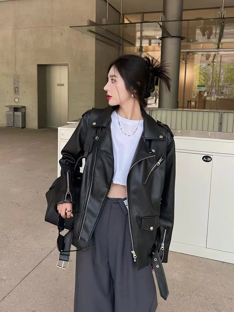 2025秋季新款皮衣外套女小众痞雅机车服上衣黑色皮夹克外套女2596