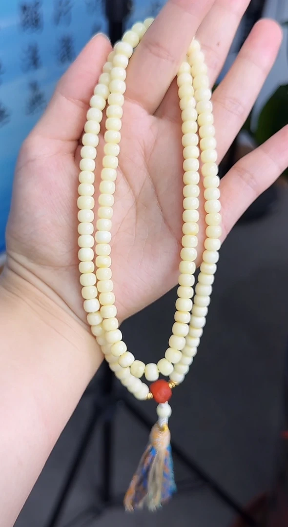 【齐福珠宝】6mm天然琥珀蜜蜡白蜡老型佛珠（多样性发其一）