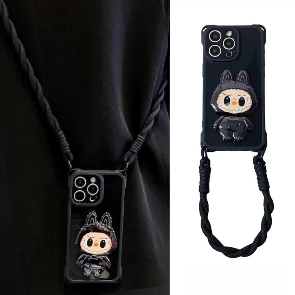 高级亮黑拉布布镜子支架适用苹果16pro手机壳iPhone15promax新14