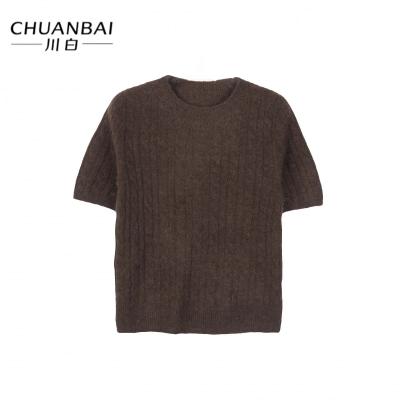 CHUANBAI 川白新款绞花牦牛绒短袖时尚休闲百搭圆领针织衫-16528