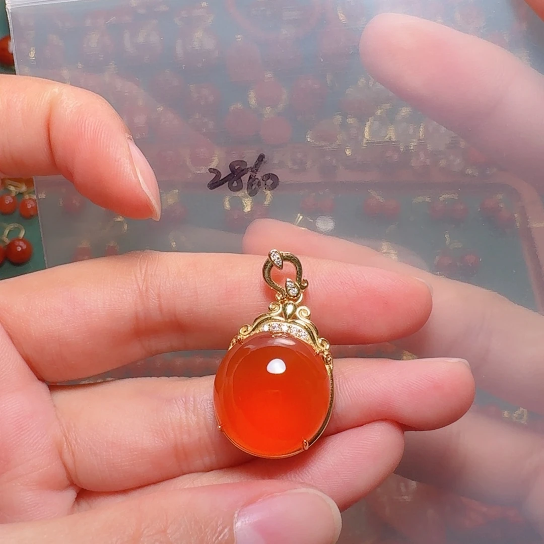 南红玛瑙银S925镶嵌吊坠