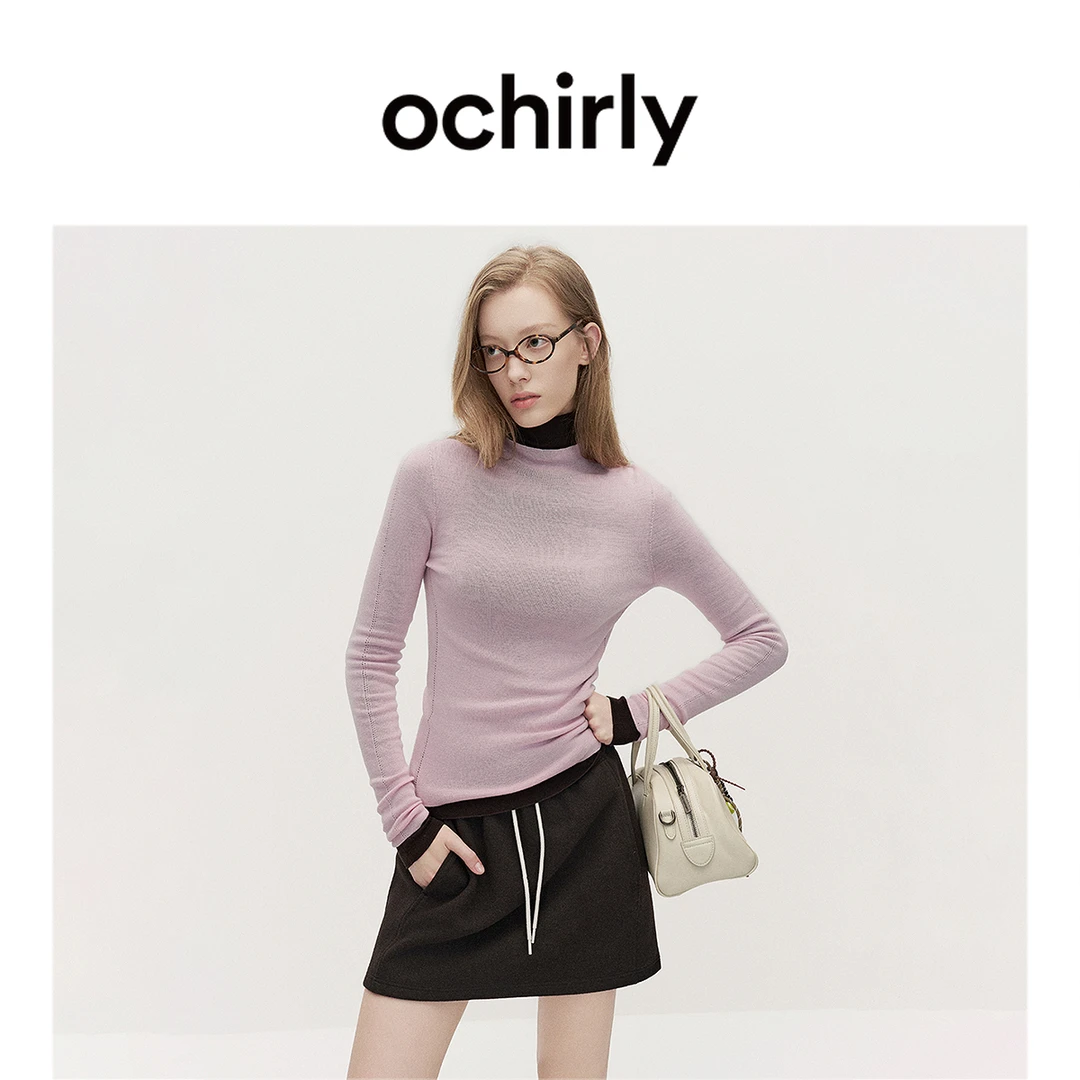 【特享折扣】欧时力澳大利亚100%美丽诺羊毛半高领毛衣女高级秋冬