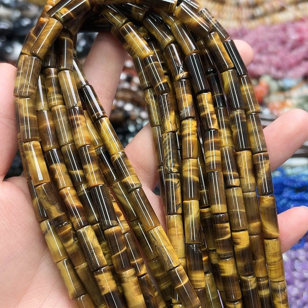 玛瑙/玉髓未镶嵌珠宝半成品6×16虎眼圆管一条