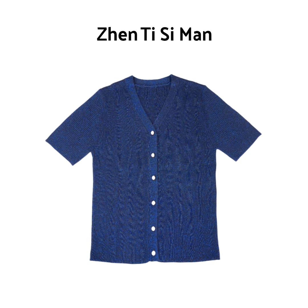 ZHENTISIMAN 意大利 闪闪纱 轻奢高定V领短袖开衫CA5005