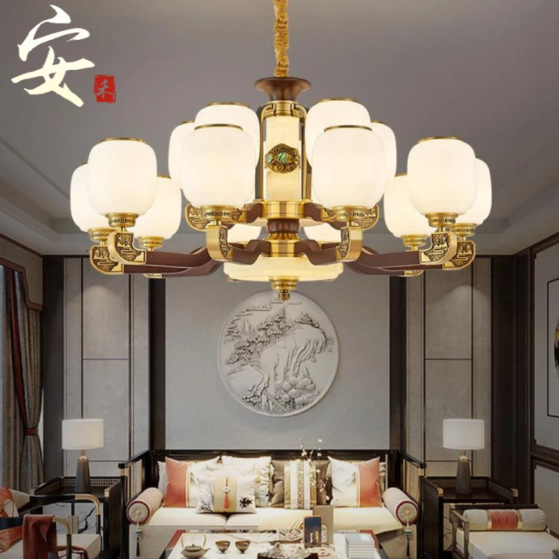 新中式灯具弯灯臂客厅餐厅卧室别墅复古书房简约挑空大厅灯吊灯