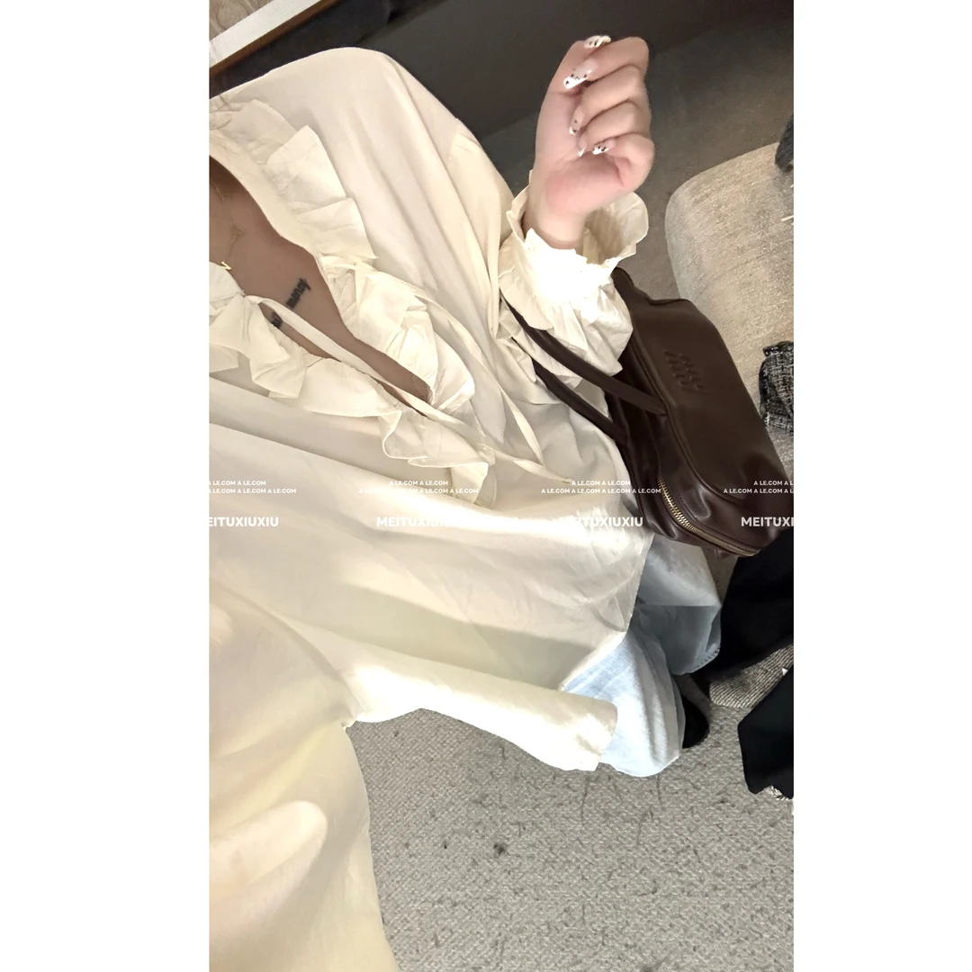 【阿乐家】大码微胖“赫拉小姐”法式荷叶边系带氛围感长袖衬衫