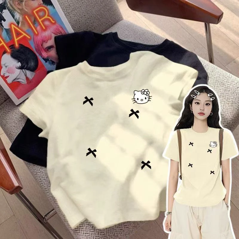 【亲子款 】女童短袖T恤2025儿童韩版蝴蝶结圆领重工刺绣女宝上衣