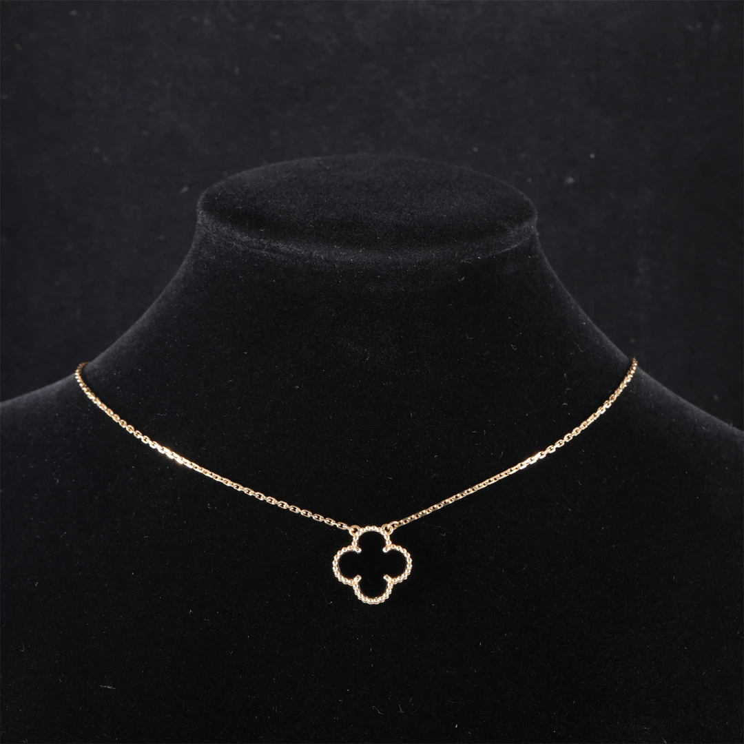 95新 梵克雅宝 小花佳珊227172 中号单花项链 新扣 黄金/缟玛瑙