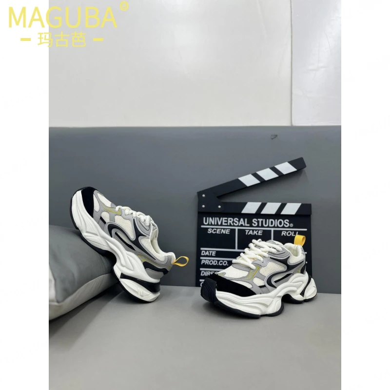 玛古芭潮流男鞋新款厚底增高老爹鞋男简约小白鞋拼色运动休闲鞋子