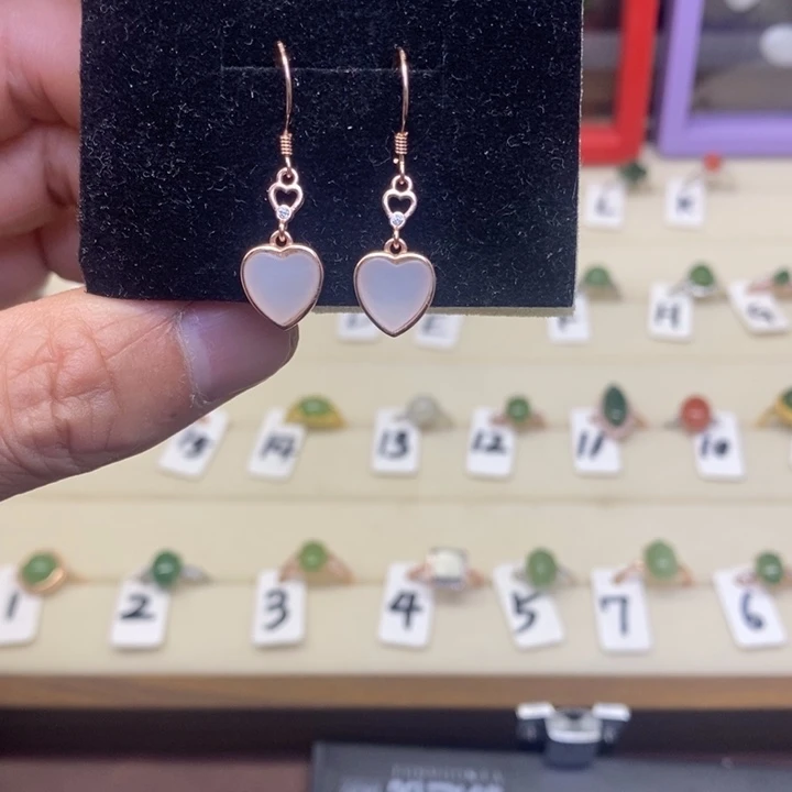 和田玉银S925镀金镶嵌耳饰