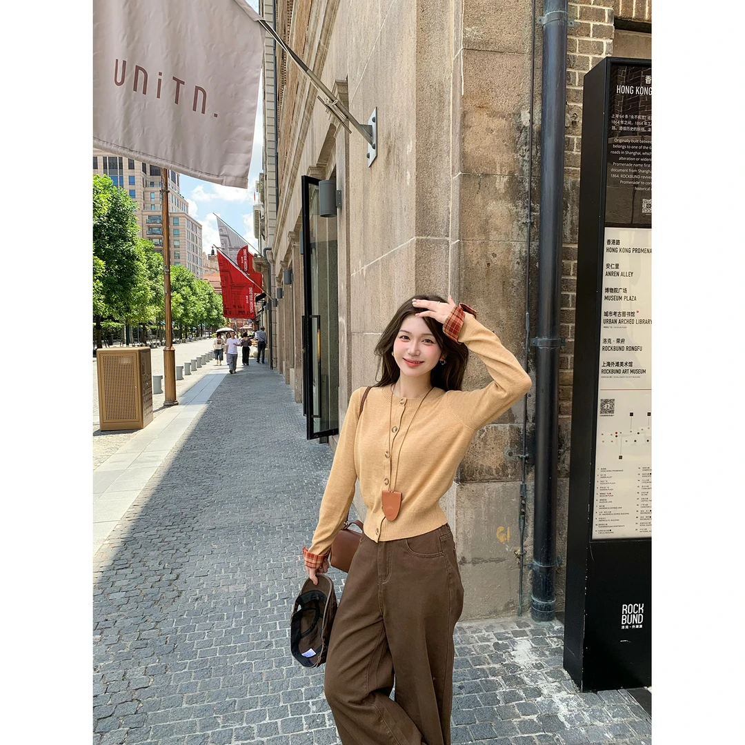 陳文文xenl【日落巴塞】秋季新款百搭袖口拼接软糯羊毛针织衫女0081