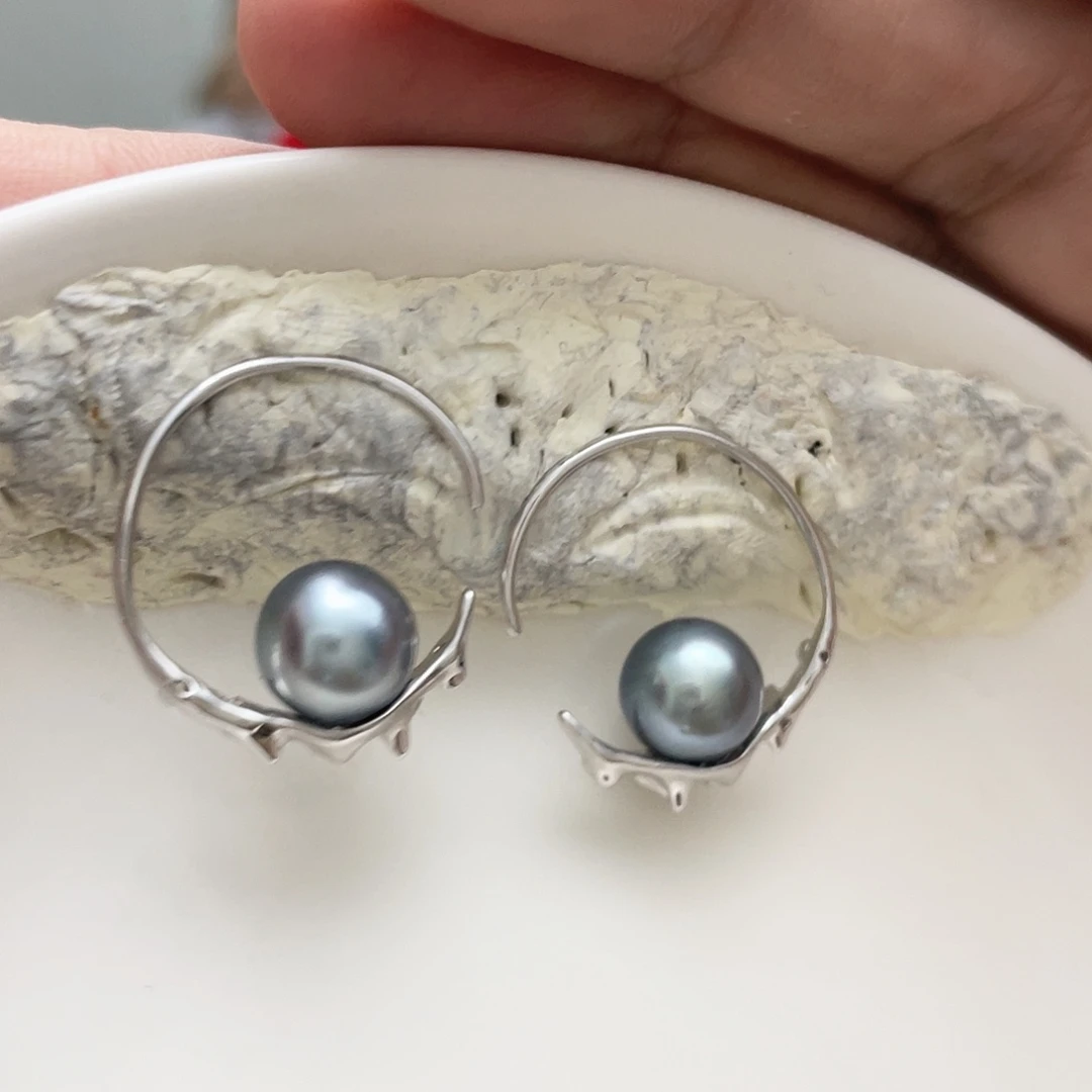 海水珍珠耳饰银S925镶嵌