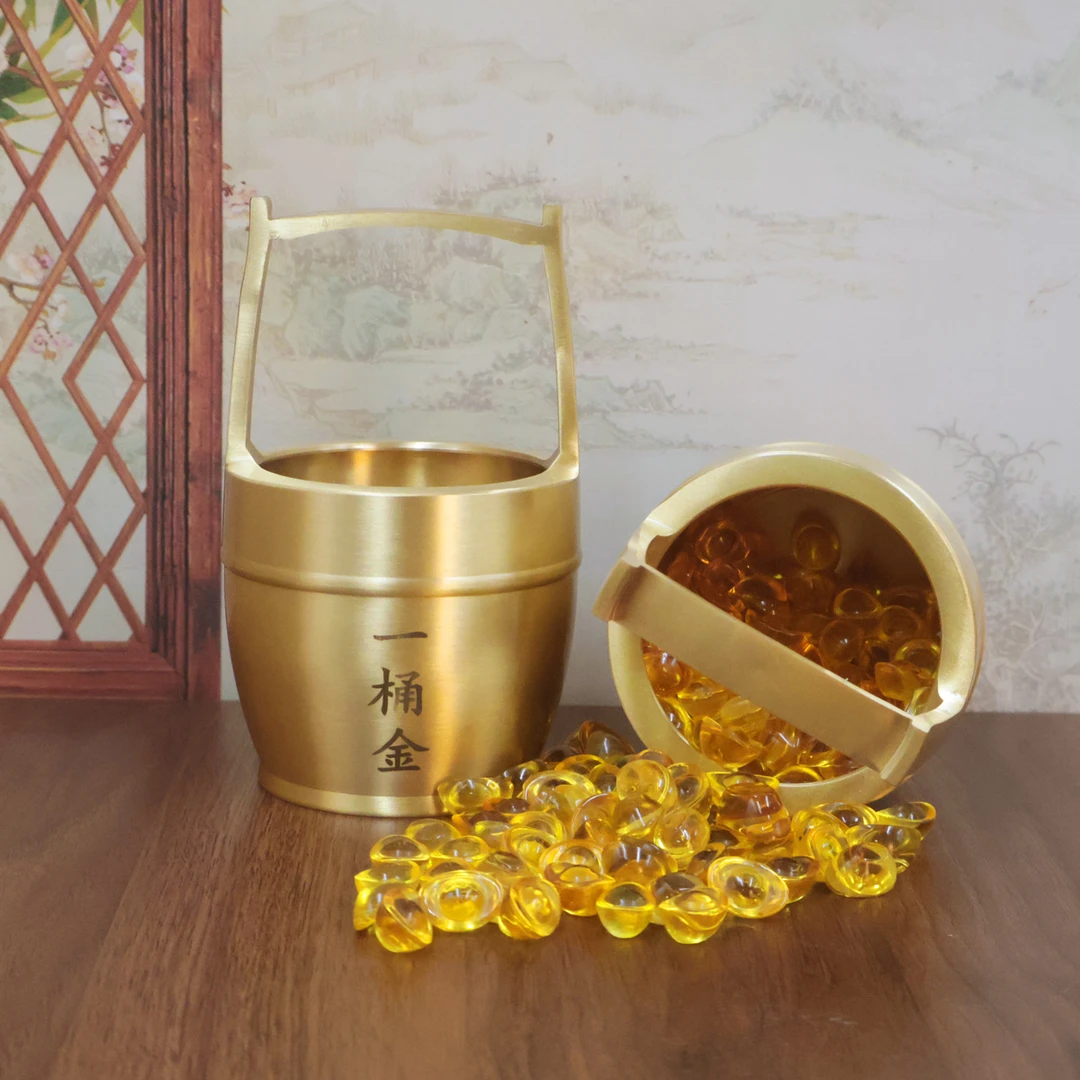 加大号黄铜一桶金摆件小水桶铜缸聚宝盆存钱罐客厅办公桌家用