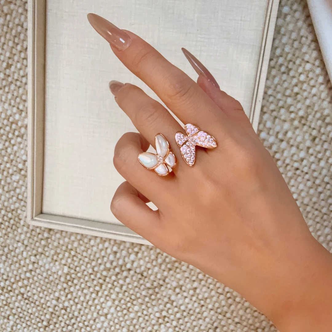 铜合金锆石戒指 JZ051轻奢蝴蝶蜻蜒昆虫焦糖色甜美首饰精致ins