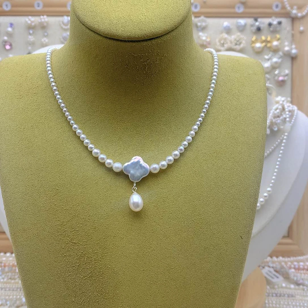 淡水珍珠银S925镶嵌项链