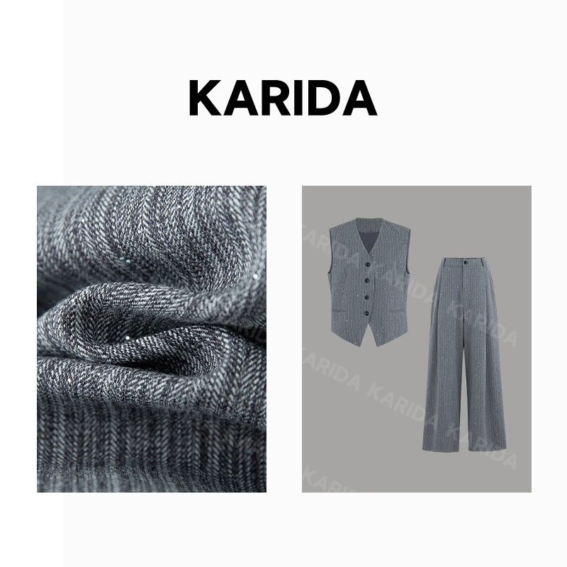 Karida珂芮达【布查特】25春季新款显瘦松弛时尚休闲百搭马甲套装