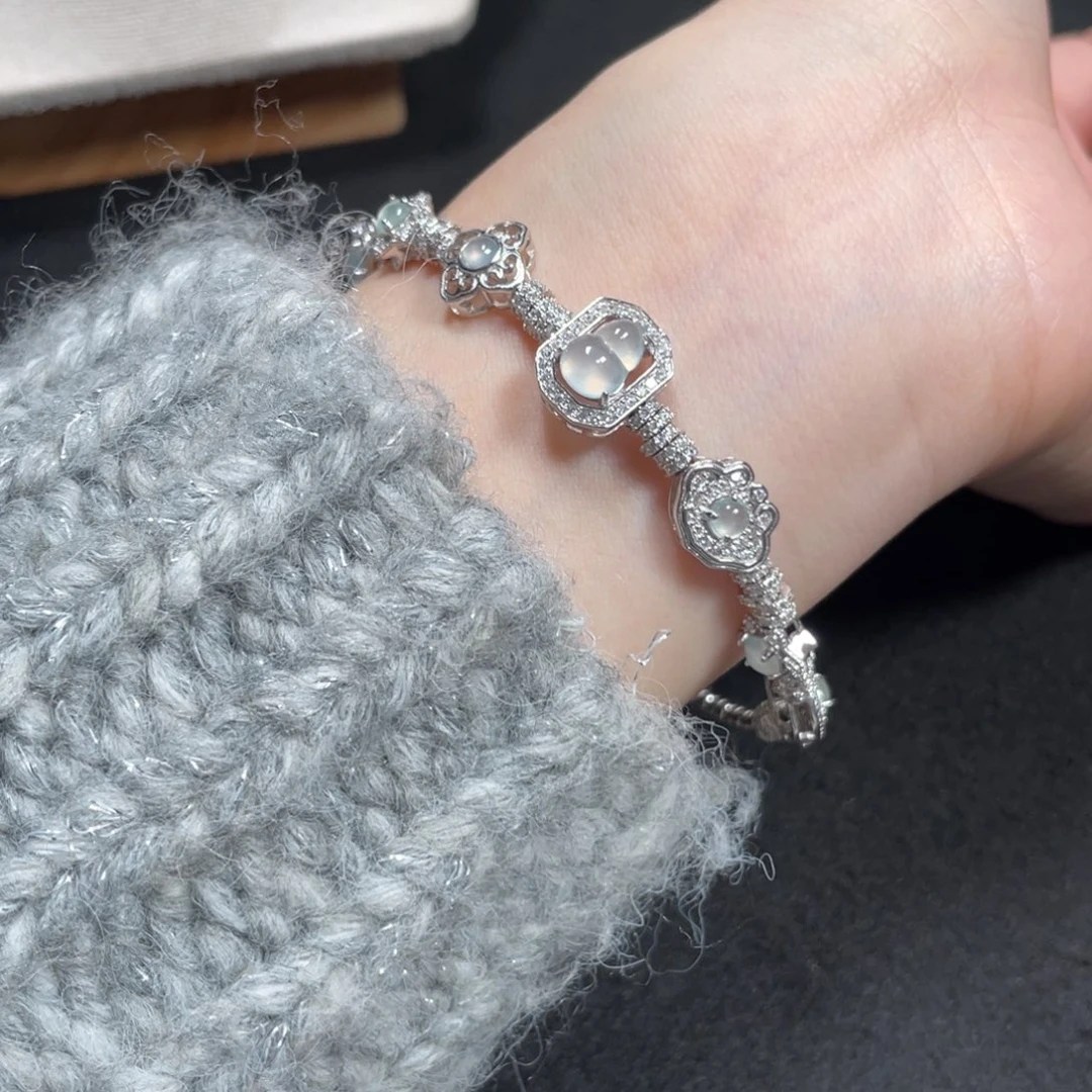 翡翠手链银S925镶嵌8359