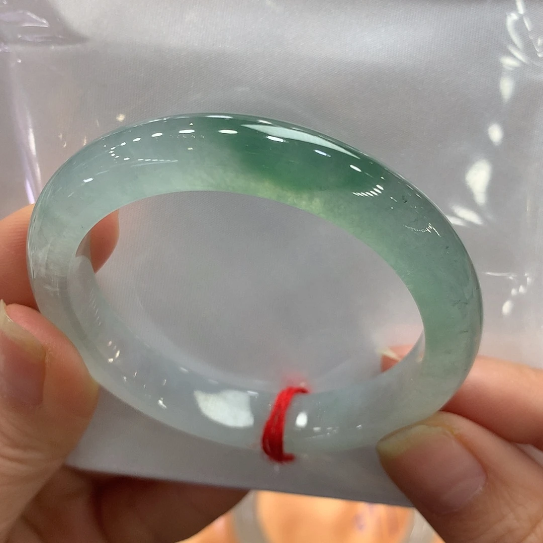 翡翠足金镶嵌手镯50.5正有纹