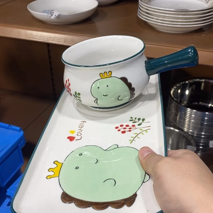 陶摆件81号两个装恐龙早餐奶碗