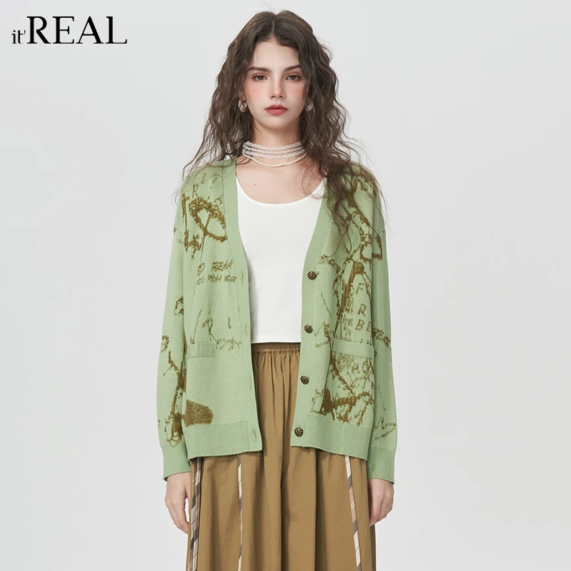 It'real瑞尔女装2025春新款印花舒适百搭针织开衫外搭1761216001
