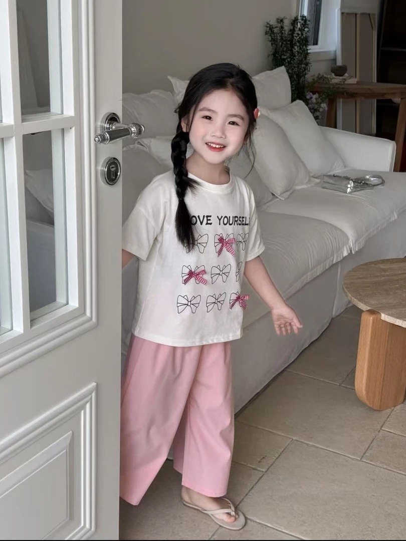 2025新款纯棉女童夏季时尚洋气百搭甜美可爱套装