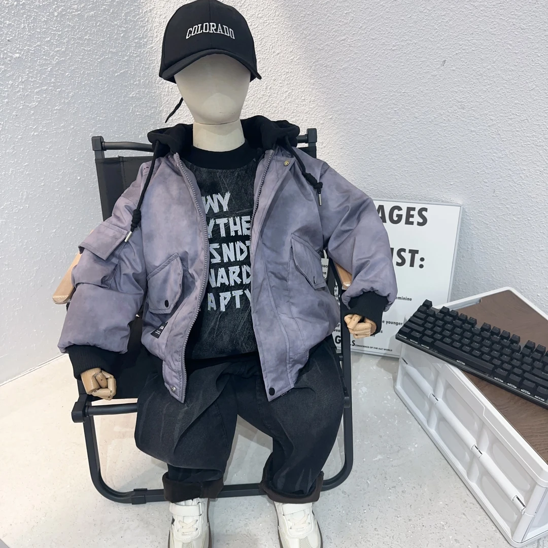 【外套】单件男童外套深秋冬款加厚设计范潮酷冲锋衣棉服外套