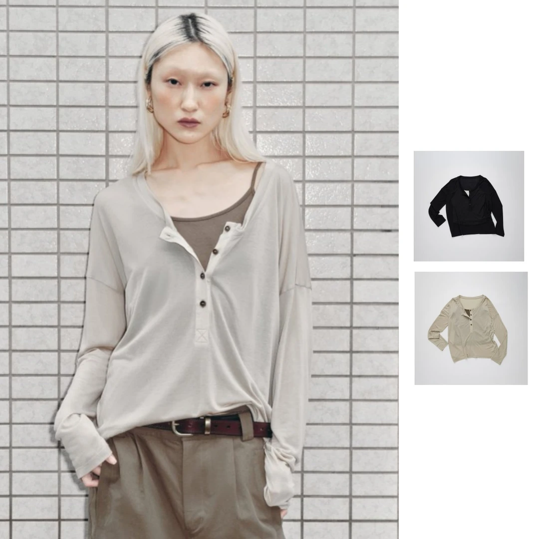 REFOUND TEN 25夏季微透薄款亨利领长袖空调罩衫慵懒风美系上衣