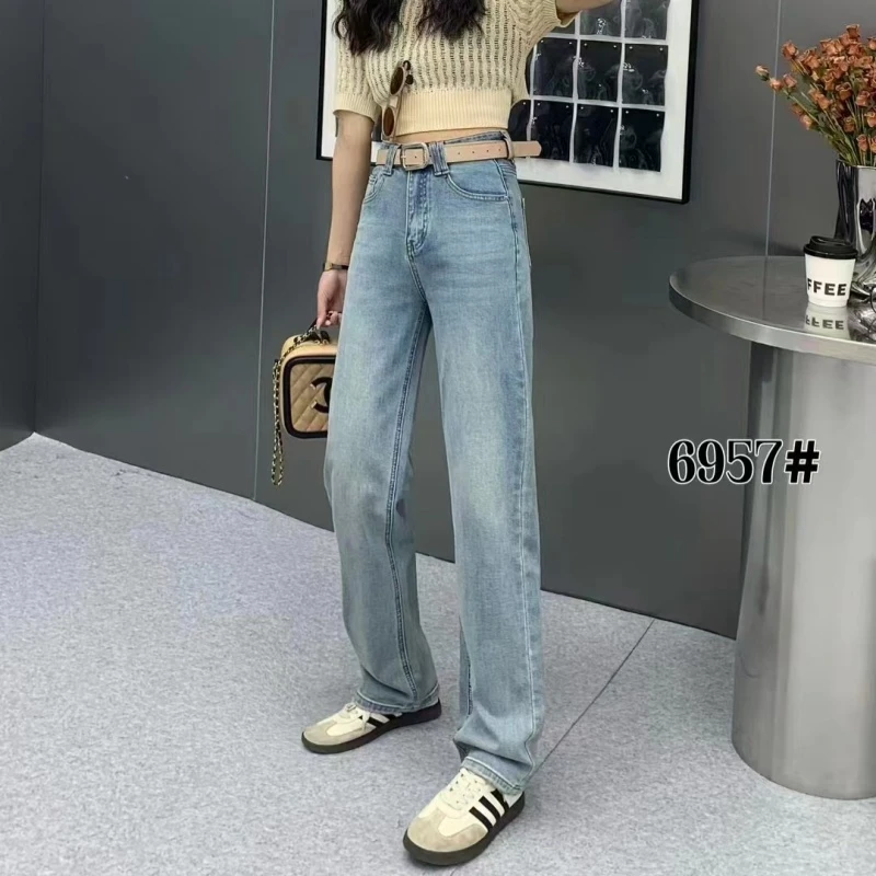 春款蓝色复古美式直筒宽松牛仔裤女垂感阔腿长裤今年流行新款裤子