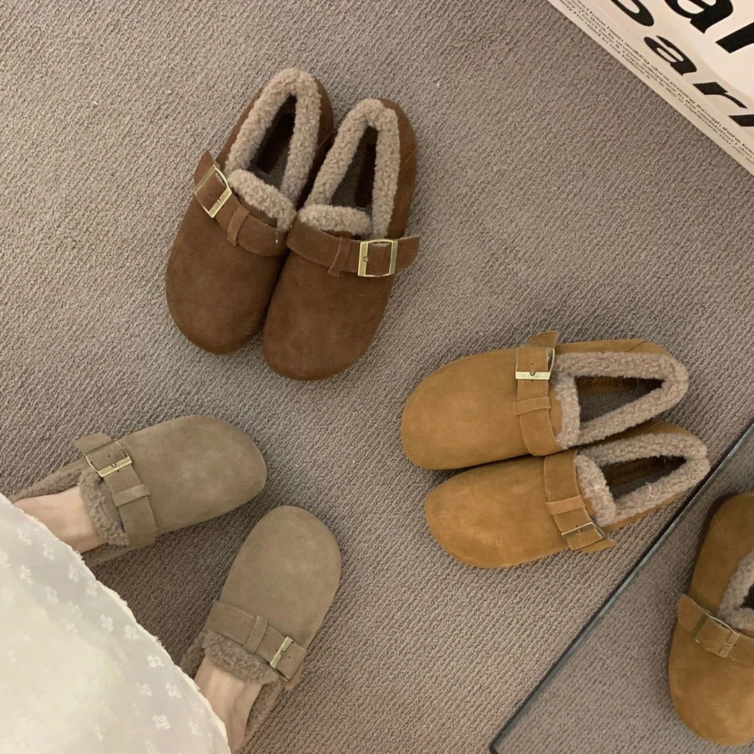 加绒勃肯鞋女2025秋冬季新款保暖毛棉拖舒适软底外穿毛毛拖鞋