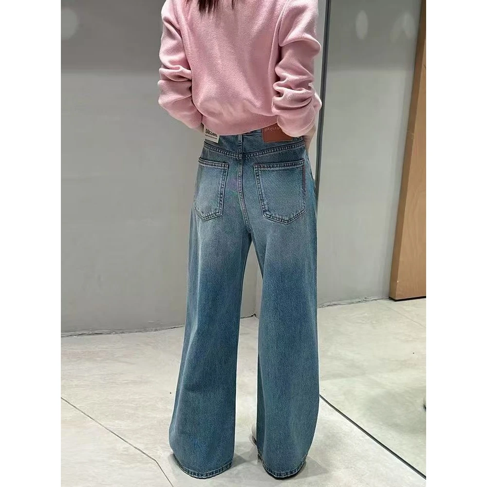 281牛仔裤女新款高腰显瘦蓝色无弹阔腿甩裤