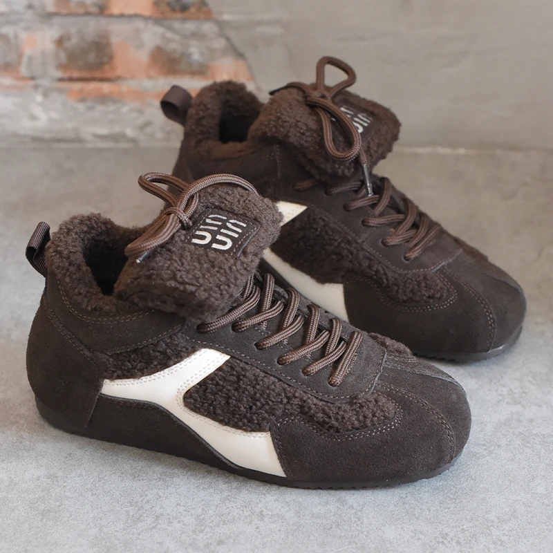 shougu/首谷加绒冬季保暖厚底高帮鞋女2025新款复古运动德训鞋潮