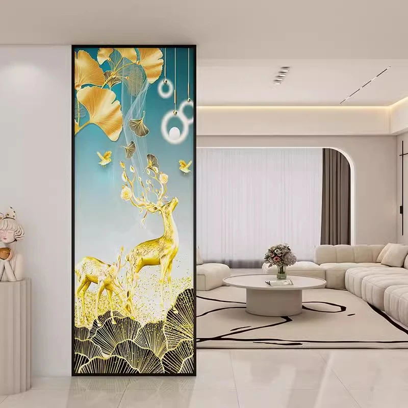 新款艺术玻璃屏风简约现代客厅入户玄关隔断墙铁艺不锈钢装饰遮挡