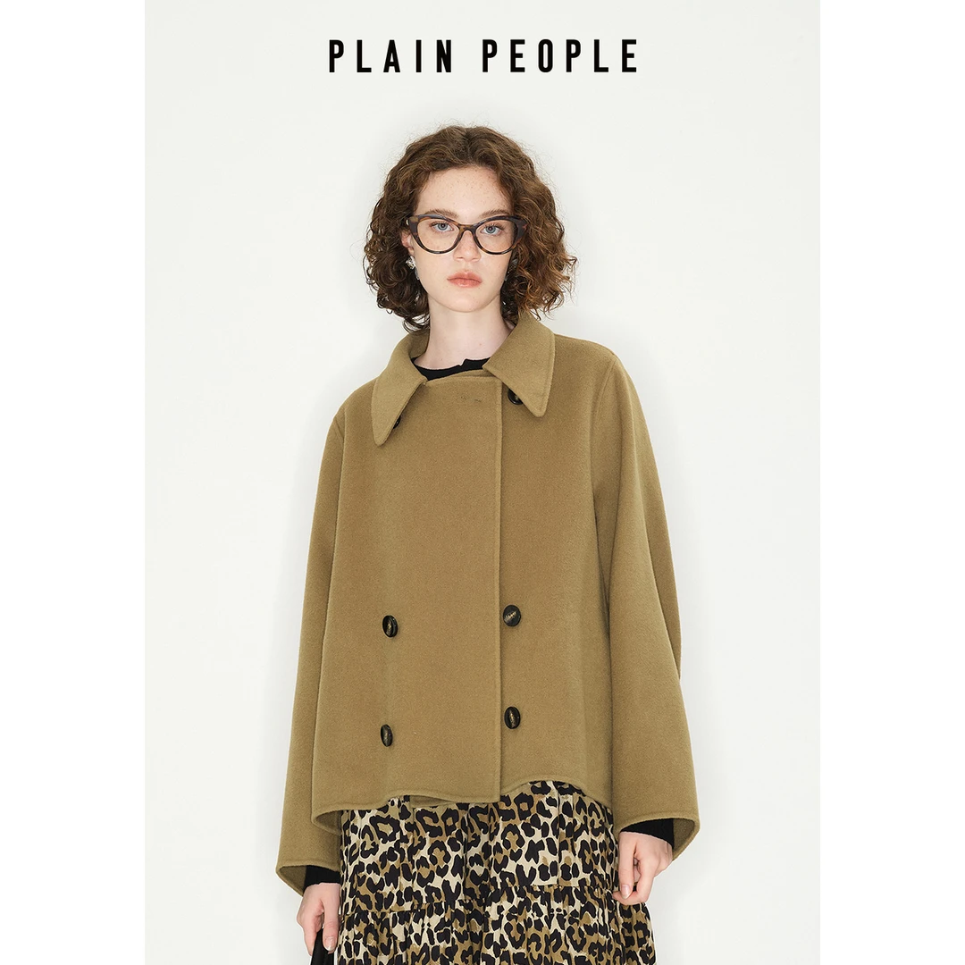 PLAIN PEOPLE美拉德复古翻领绵羊毛双面呢毛呢短外套2025冬季新品