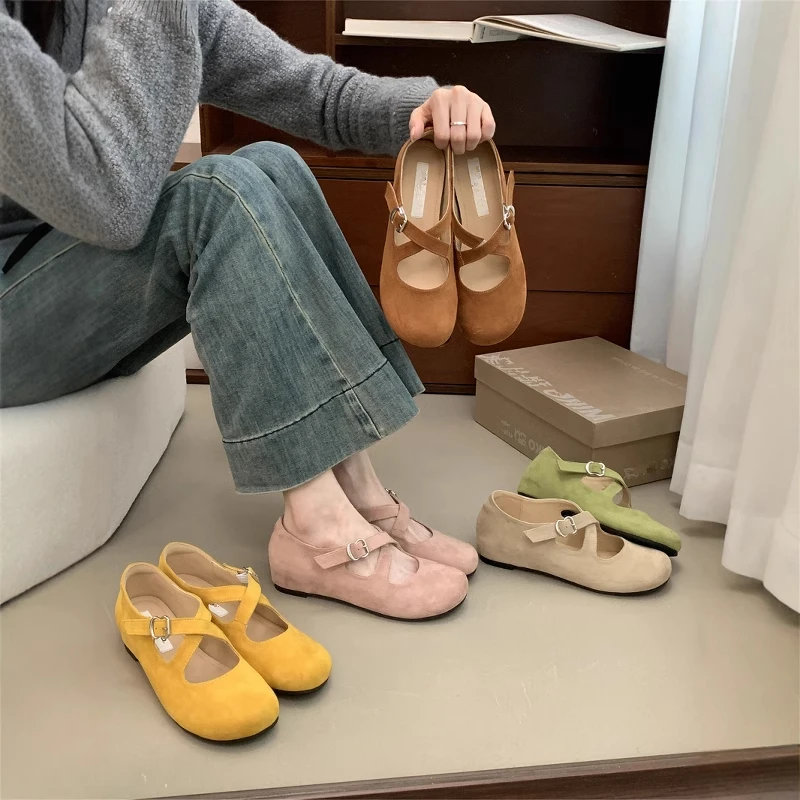 内增高厚底复古粉色圆头单鞋女鞋2025新款休闲交叉带时尚玛丽珍鞋