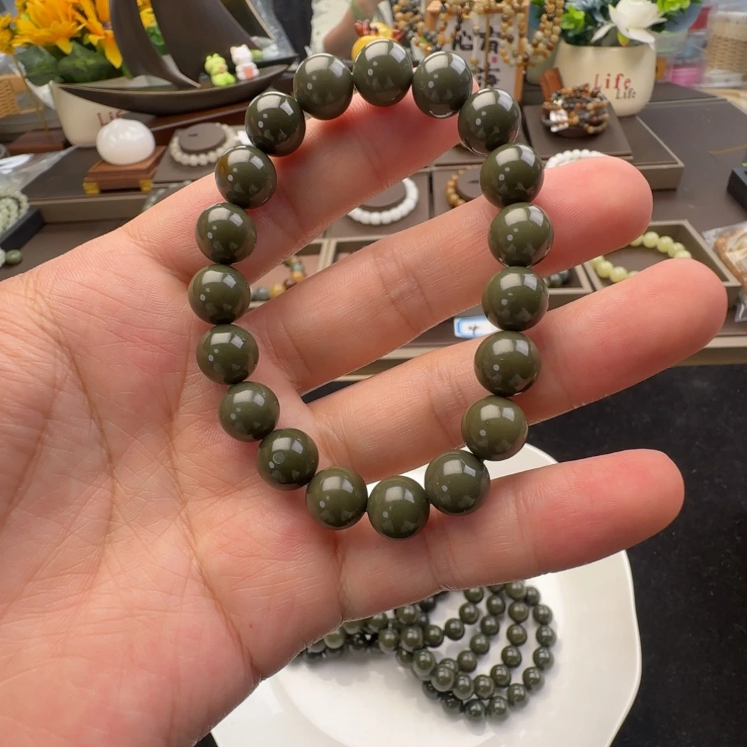 和田玉未镶嵌手链卡10沙枣青，29