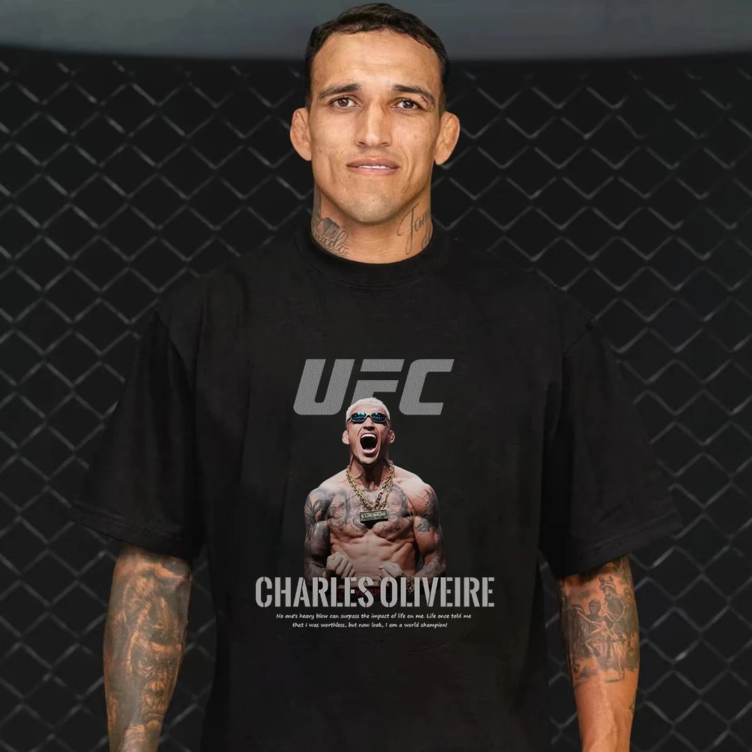 UFC奥利维拉上衣硬汉T恤纯棉短袖美式运动训练服夏季男休闲百搭潮