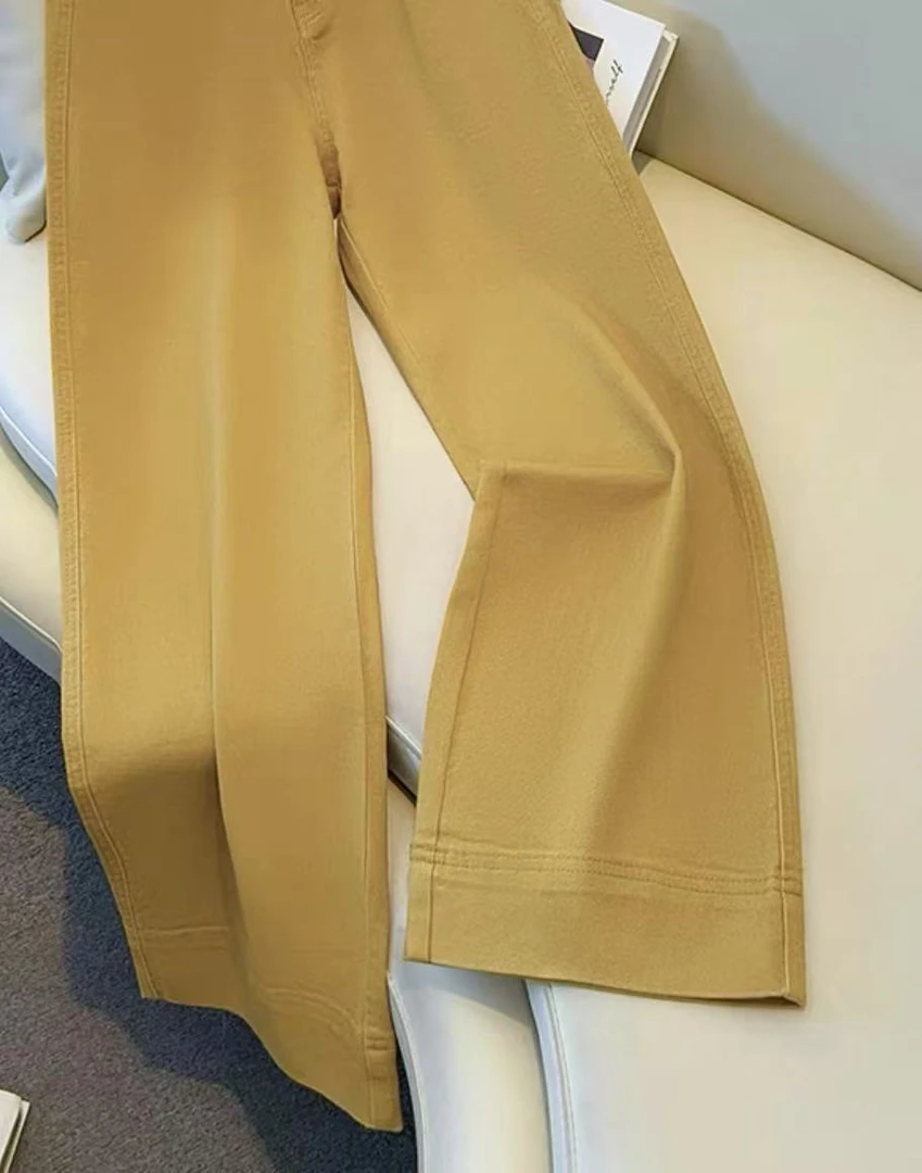 彩色牛仔阔腿裤女春秋2025新款高腰宽松高级垂感小个子大直筒裤