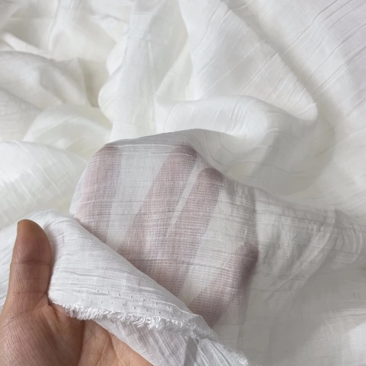 天丝（莱赛尔纤维）白色内衬树皮皱2米