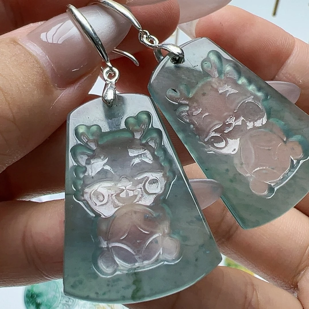 银S925镶嵌翡翠耳饰天然缅甸A货翡翠
