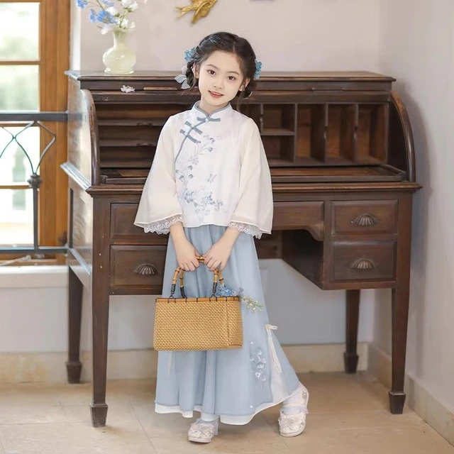 女童汉服套装2025新款洋气儿童新中式国风古装春秋时髦休闲两件套