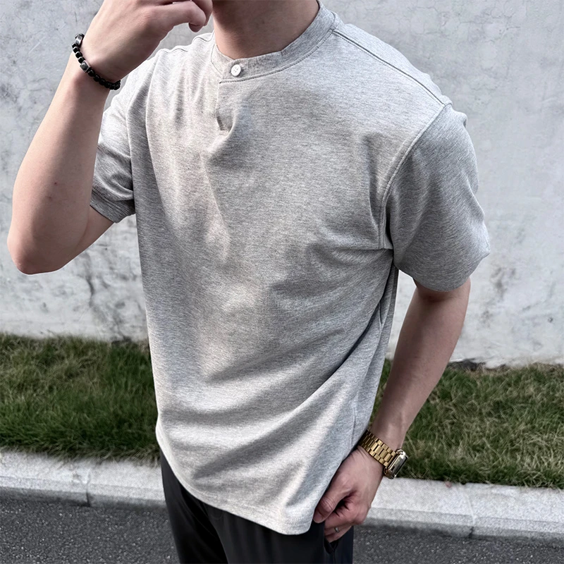 ZOZOFOREST【3219】“冰皮灯笼袖”亨利领凉感休闲训练通勤短袖T恤